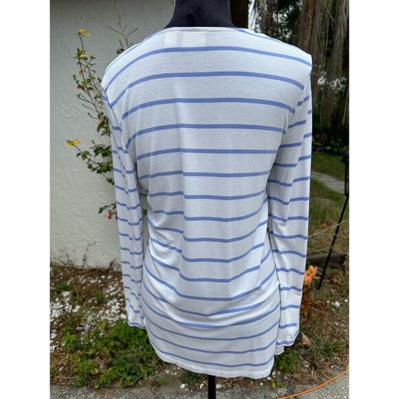 Chico’s Lightweight Long Sleeve Shirt Size 1 (US 8)  - White with Blue Stripes - Picture 4 of 6